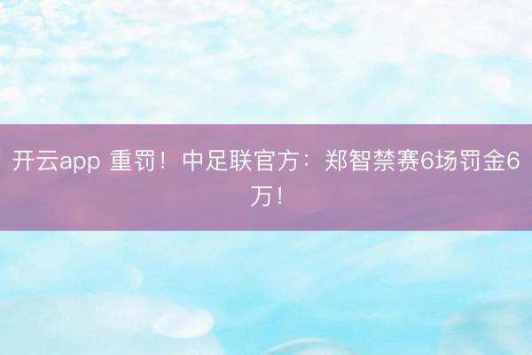 开云app 重罚！中足联官方：郑智禁赛6场罚金6万！